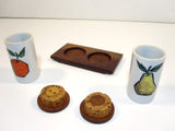 Vintage Salt & Pepper Shaker Ceramic Wood Tray Japan