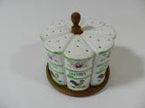 Vintage Rooster Spice Rack Jars Ceramic Wood