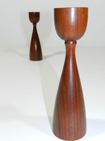 Vintage Wood Candlestick Candle Holder Modern Pair