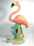 Antique Majolica Ceramic Pink Flamingo Figural Statue Handmade Hand Painted Detailed Design Head Up Large Flamingos 32" Tall Tropical Island Home Beach House Decor Art Deco Designs MCM Mid Century Modern Vintage Large Pink Flamingo Floor Statue Garden Decoration Collectible Art Nouveau Art Deco Home Decor Movie Prop