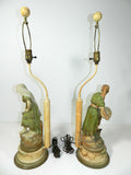 Antique Peasant Figural Lamp Man Women Pair