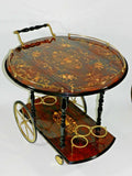 Vintage Inlaid Wood Serving Bar Tea Cart Italian Marquetry