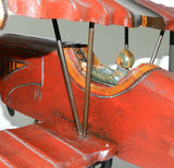 Vintage Wood Carved Biplane With Red Baron Fighter Pilot