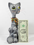Folk Art Cat Pottery Sculpture Signed