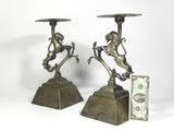 Antique Chinese Lion Bronze Candle Holder Candlesticks Pair