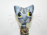 Folk Art Cat Pottery Sculpture Signed