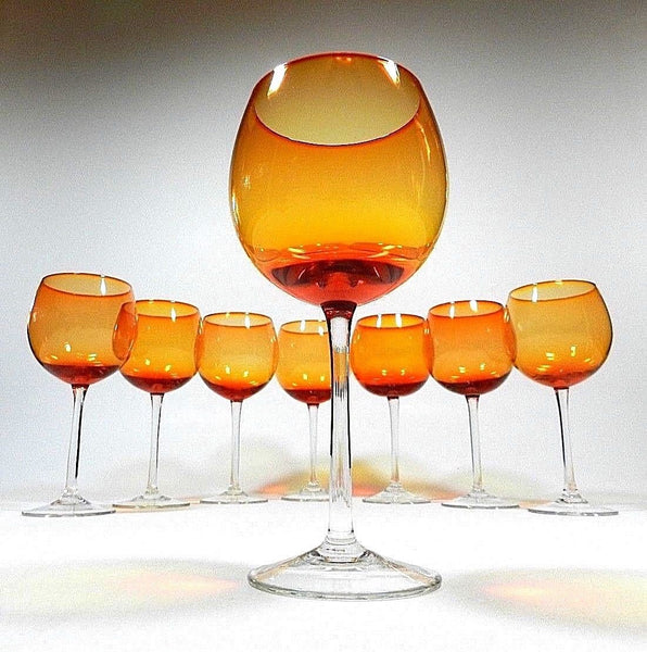 Hand Blown Orange Wine Glass