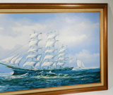 Vintage Clipper Ship Oil Painting Signed