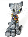 Folk Art Cat Pottery Sculpture Signed