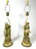 Antique Peasant Figural Lamp Man Women Pair