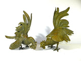 Fighting Roosters Sculpture Brass Bronze 22" Inch