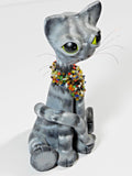 Folk Art Cat Pottery Sculpture Signed