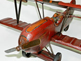 Vintage Wood Carved Biplane With Red Baron Fighter Pilot