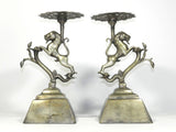Antique Chinese Lion Bronze Candle Holder Candlesticks Pair