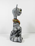 Folk Art Cat Pottery Sculpture Signed