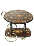 Vintage Inlaid Wood Serving Bar Tea Cart Italian Marquetry