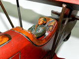 Vintage Wood Carved Biplane With Red Baron Fighter Pilot