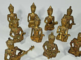 Antique Asian Musician Figures Wood Carved Gold Gilt