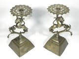 Antique Chinese Lion Bronze Candle Holder Candlesticks Pair