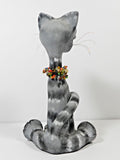 Folk Art Cat Pottery Sculpture Signed