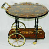 Vintage Inlaid Wood Serving Bar Tea Cart Italian Marquetry