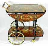 Vintage Inlaid Wood Serving Bar Tea Cart Italian Marquetry