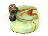 Vintage Green Glass Akro Agate Ashtray Cast Metal Lion