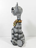 Folk Art Cat Pottery Sculpture Signed