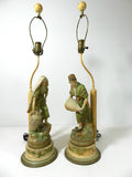 Antique Peasant Figural Lamp Man Women Pair