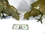 Fighting Roosters Sculpture Brass Bronze 22" Inch