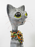 Folk Art Cat Pottery Sculpture Signed