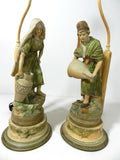 Antique Peasant Figural Lamp Man Women Pair