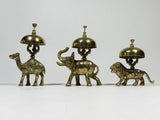 Antique Brass Bell Camel Elephant Lion Hotel Desk Service Bell