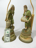 Antique Peasant Figural Lamp Man Women Pair