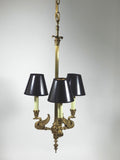 Antique Bronze Swan Chandelier Vintage French Empire Three Arm Light Lights Cup Bobeches Stairwell Entrance Vaulted Ceiling Mount Black Lamp Shade Brass Chain
