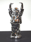 Vintage Happy Standing Buddha Statue Figurine Ceramic Chrome Finish Mirror Image Buddhist Buddhism Collector Wealth Good Luck Laughing Buddhas Statues Hindu 