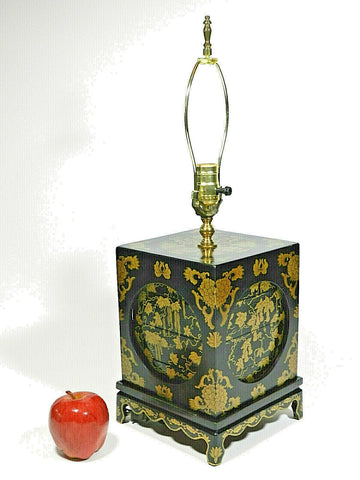 Vintage Asian Black Lacquer Lamp