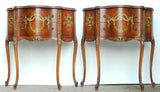 Pair French Style Satinwood Furniture Curved Tabletop And Front Design Two Pullout Drawers Dove-Tailed Construction Original Brass Hardware American Made Year 1920s Furniture Number 3036 Satinwood Side End Tables Night Stands Lamp Table Antique Antique Satinwood Console Tables Vintage French Style Louis XV Side Tables