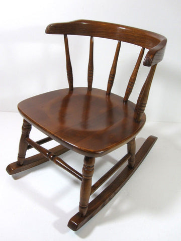 Antique Vintage Child's Wood Rocking Chair Bent Wood Back Dip Seat Children Doll Wooden Chairs Bedroom Playroom Living Room Furniture Mission Arts And Craft Era