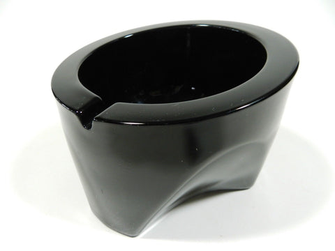 Antique Vintage Viking Art Glass Ashtray Heavy Black Glass 1950's Holds One Cigarette Sleek Modern Slanted Orb Design Three Footed Triangular Base Movie Prop