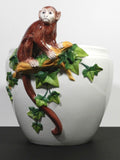 Vintage Antique Porcelain Monkey Planter Vase Signed Grosselle Italy Italian Handmade Hand Painted Collectible Collectable Ceramic Pottery Cachepot Flower Pot 