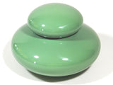 Vintage Jaru California Pottery Signed 1987 Vessel Jar With Lid Ceramic Glazed Jade Green Color Mid Century Modern Hollywood Regency Studio Art Deco Home Decor 