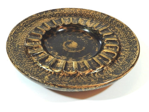 Vintage Antique Round Ceramic Ashtray Hand Painted Black Gold Gilded Sleek Taper Design Smoking Room Ashtrays Cigarettes Cigars Hollywood Regency Atomic Mid Century Modern Toleware Ashtray Tole Ware Ashtray The Smokers Den 24 Divot Cigarette Ashtray
