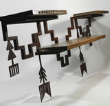 Southwestern Furniture Wood and Metal Sculpture Shelf Display South West Shelves Man Cave Rustic Wall Art Hanging Country Cabin Decor Home Western Theme Prop 