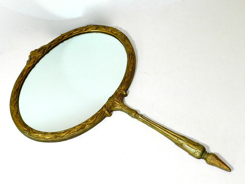 Vintage Oval Wall Mirror With Hand Held Handle Gold Frame Plastic Resin Composite Hollywood Regency Art Nouveau Hairdresser Salon Barber Shop Mirrors Burwood 