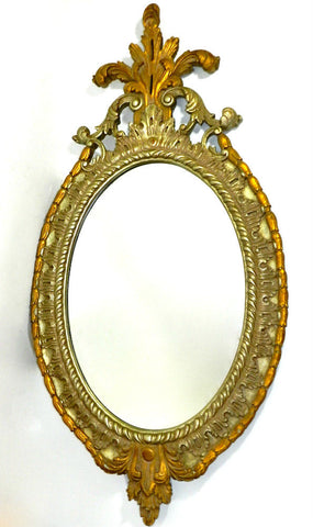 Vintage Oval Wall Mirror Beveled Glass Gold Gilded Style Frame Ornate Plastic Resin Composite Hollywood Regency Art Nouveau Large Mirrors Mad Men TV Show Prop 